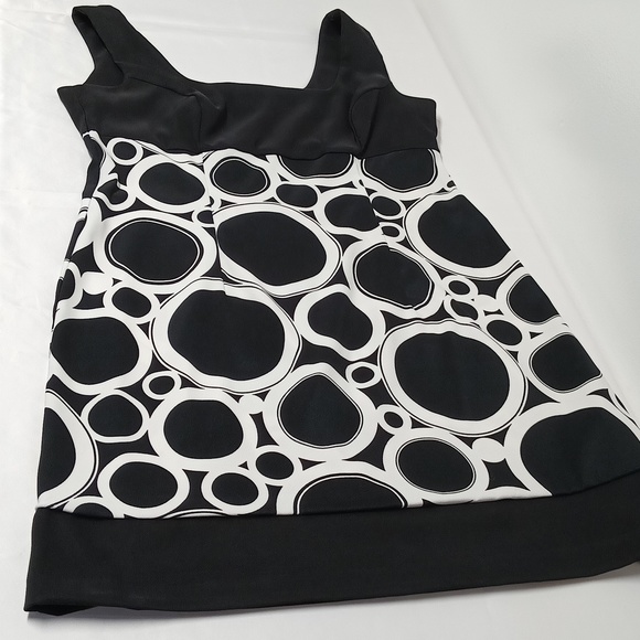 Dressbarn black/ white circles sleeveless zipper depth neck SZ 12 cocktail Dress - Picture 10 of 11